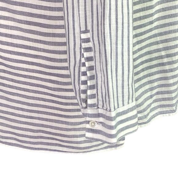 J Jill Fit Top Women L Gray White Cotton Stripe Roll Tab Sleeve High Low Tunic - Picture 5 of 11